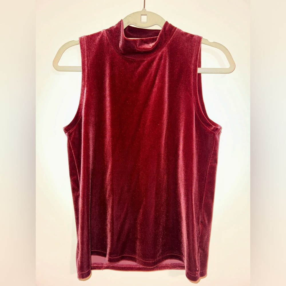 J.Crew Crushed Velvet Mockneck Sleeveless Top in Burgundy Size S